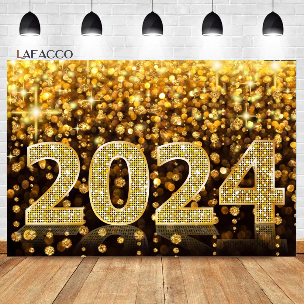 

Laeacco Golden Glitter Countdown Backdrop 2024 Happy New Year Christmas Celebration Party Decor Portrait Photography Background