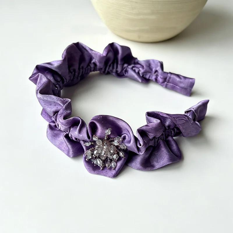 French Pleated Ruffles Fabric Headband Luxury Pleated Rhinestone Hair Hoop Hairbands Versatile Hair Accessories Daily Party Use