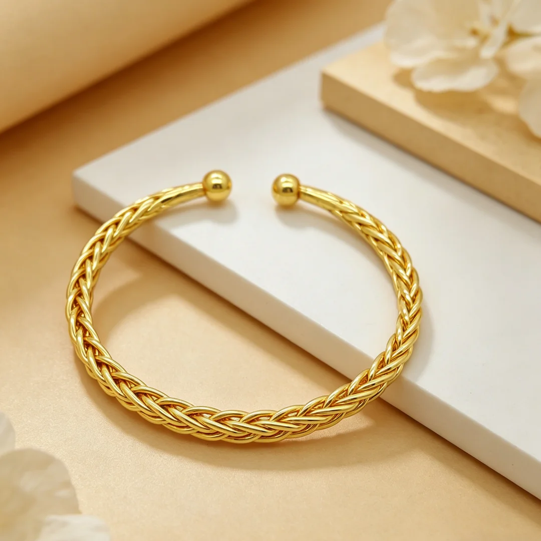 1Pcs Brass Plated Bracelet Striped Love Heart Round Thread Twist Open Design Adjustable Fashion Versatile Jewelry for Men Women
