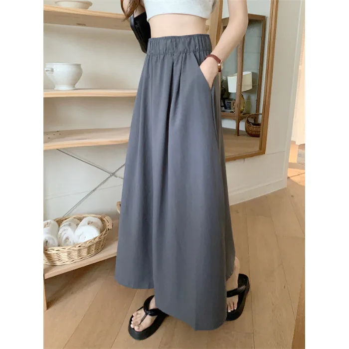 Women's Plus Size Summer Thin Pleated Texture Casual Comfort Commuter Style Dark Gray A-line Half Skirt Mid-length 2