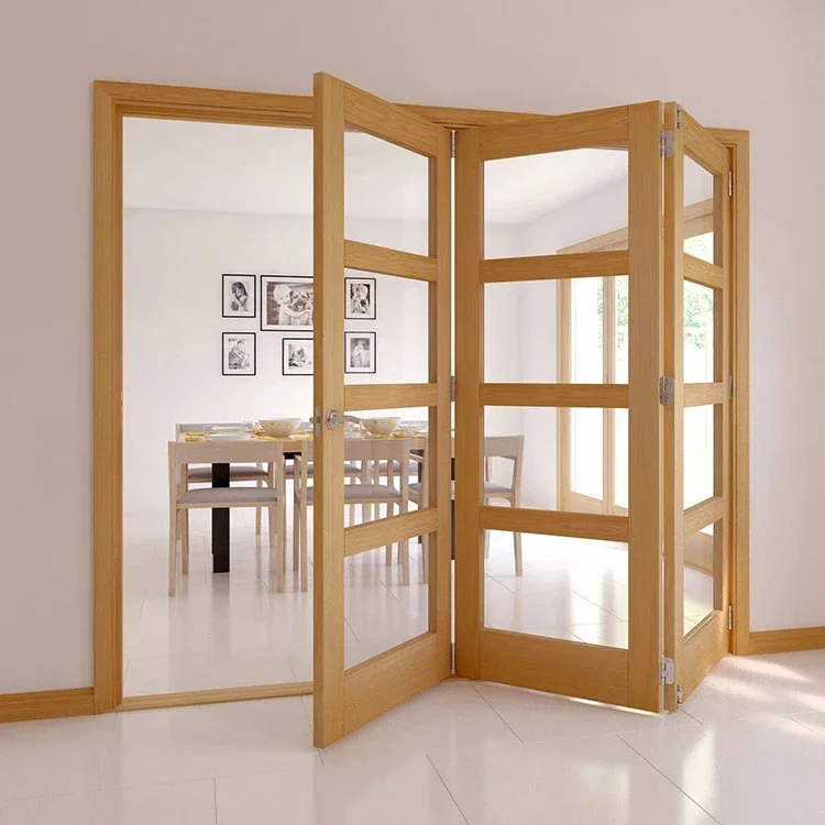 Solid wood heavy-duty folding sliding hardware system Solid wood indoor partition double door