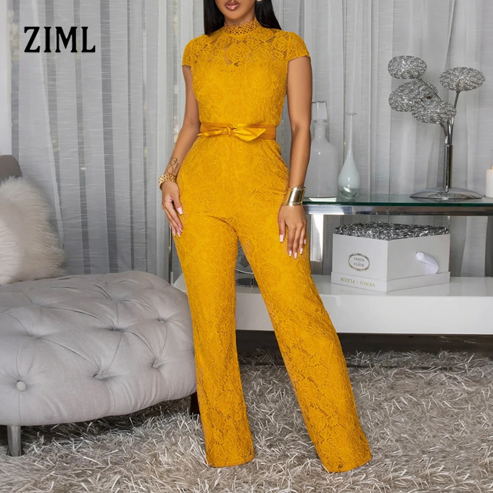 ZIML solide minceur évider dentelle combinaison pour femmes col rond manches courtes minimaliste combinaison femme automne mode Style