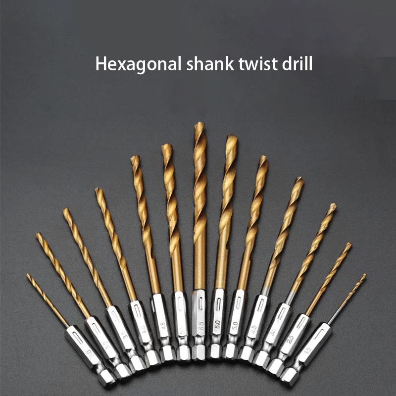 HSS High-speed Steel Titanium Coating Drill Bit 1/4 Hexagonal Handle 1.5mm-6.5mm High-speed Steel Fried Dough Twists Drill Set