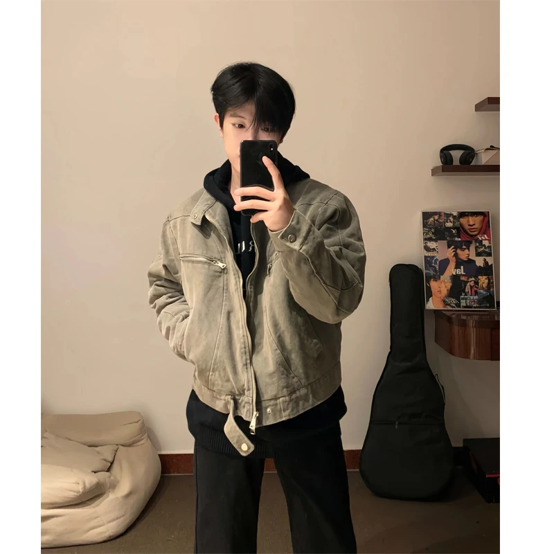 

American Retro Detroit Short Jacket Men's Trendy Brand 2024 New Design Sense Zipper Workwear Jacket Youth Spring Au...