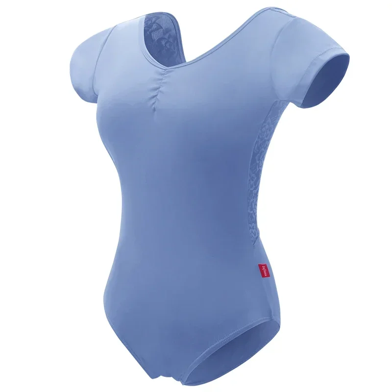 Body da balletto per donna Pizzo Splice Abbigliamento da ballo Ragazza Adulto Manica corta Body V-Back Danza Ginnastica Costumi da bagno Body