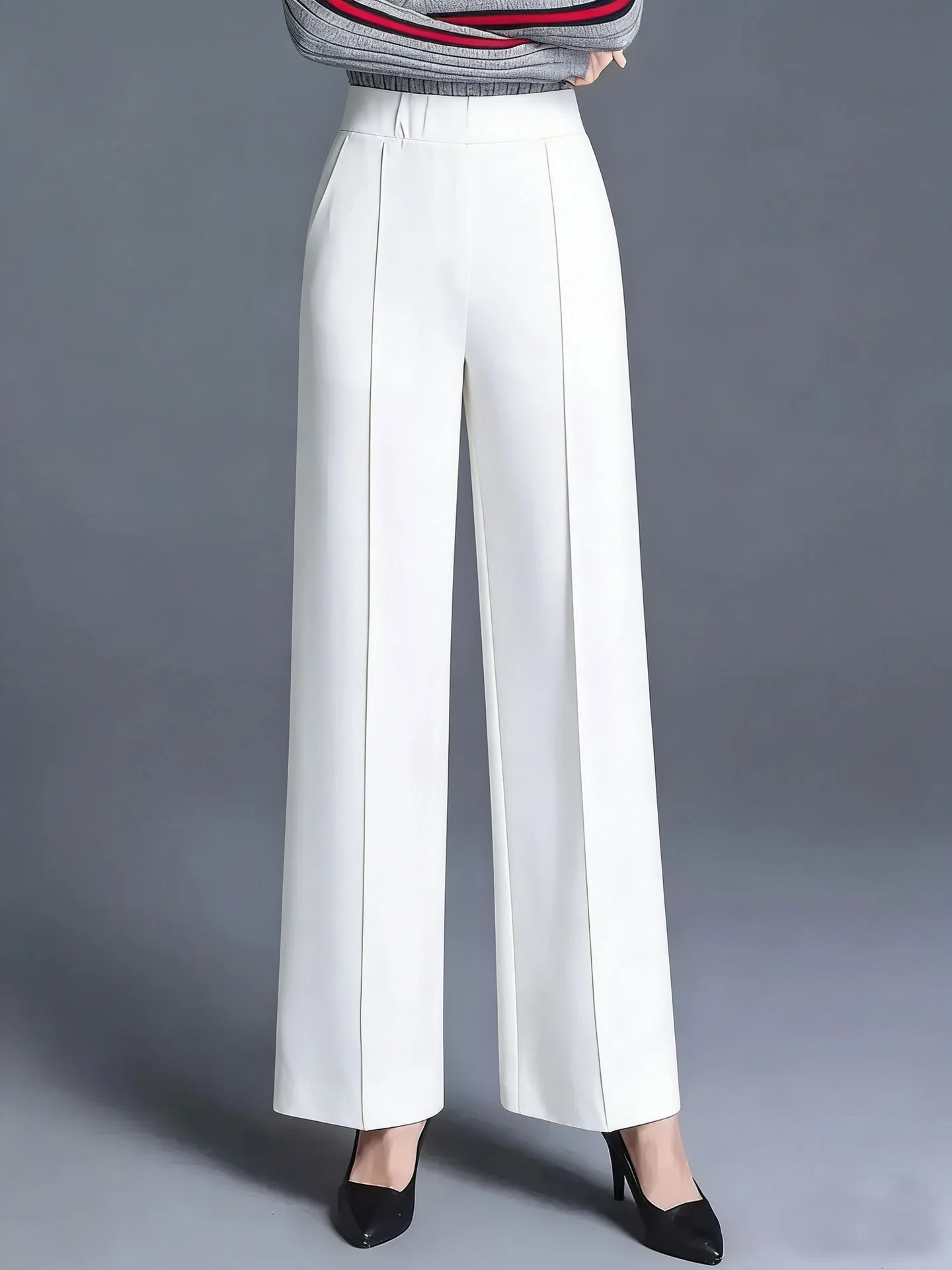 New spring women's pants, pure color, straight cut, suitable for commuting and leisure, with a draping style and elastic waist