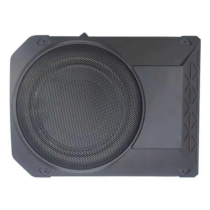 Active ultra-thin car audio system with wooden box plush cover installed under the seat