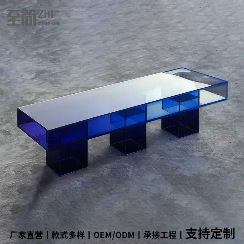 Transparent acrylic gradual change blue bench art color TV cabinet personalized tea table bench