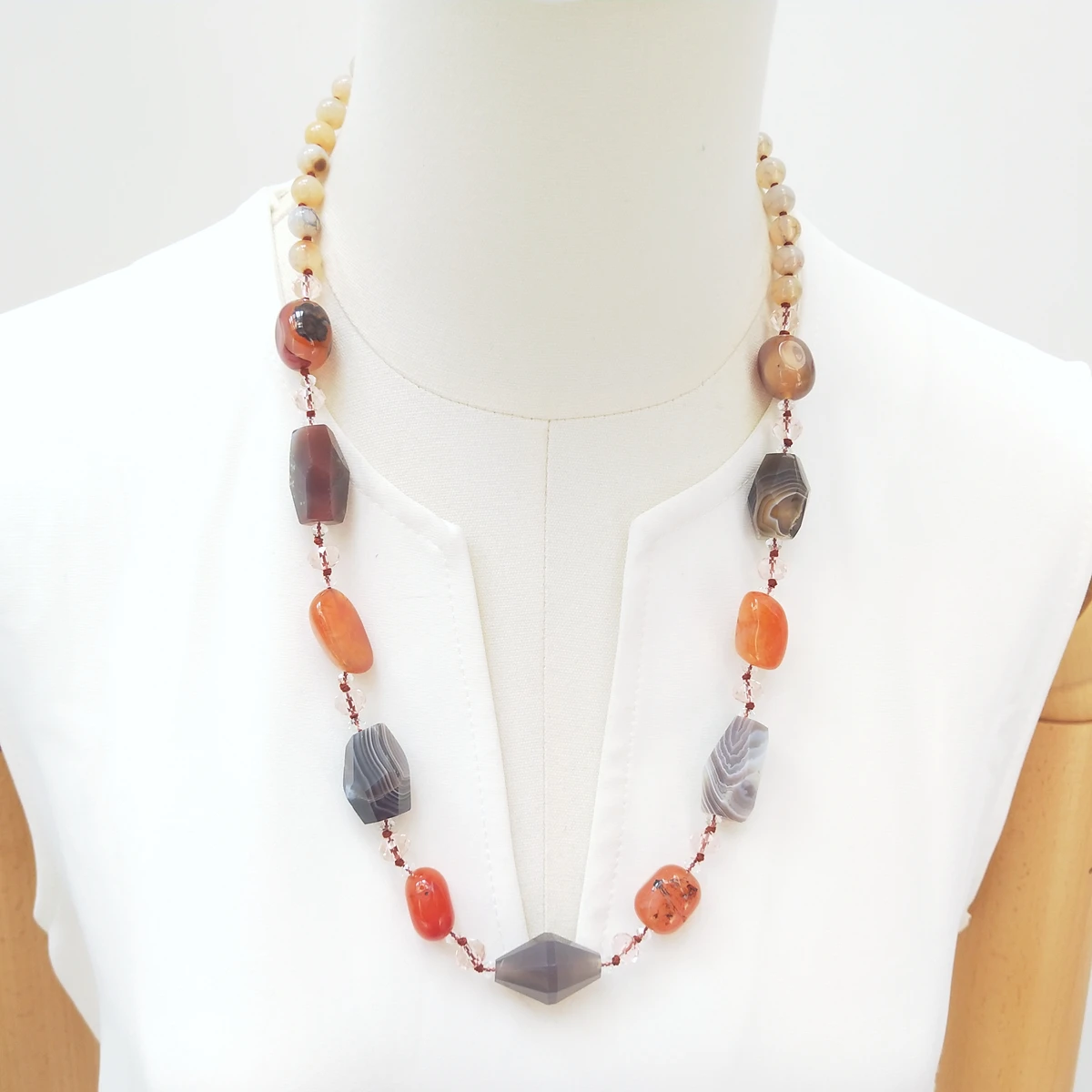 

Lii Ji Real Stone Gray Orange Color Agate Carnelian Crystal Necklace 66cm Stock Sale Women Jewelry Gift