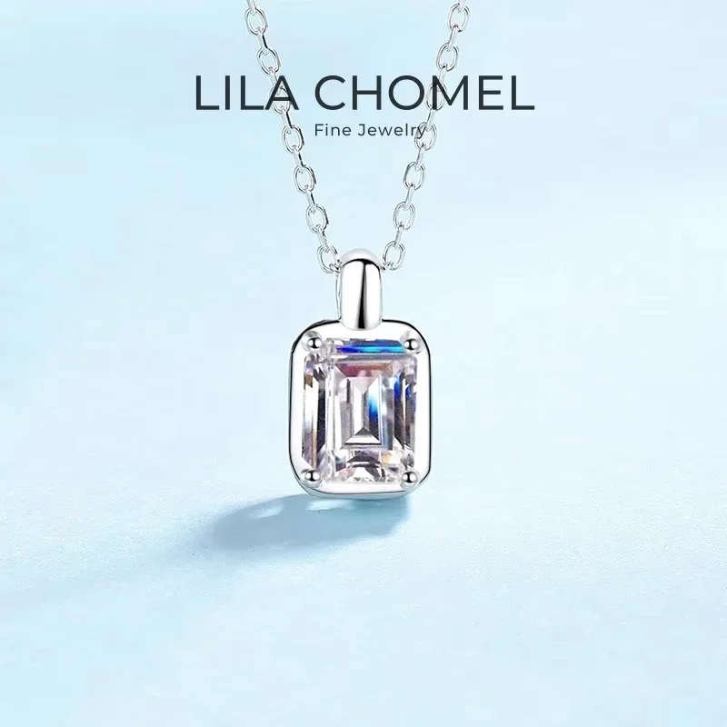 Women Valentine's Day 18K White Gold Necklaces 1/2CT Moissanite Diamond Square Pendant PT950 Platinum Girl Friend Birthday Gift
