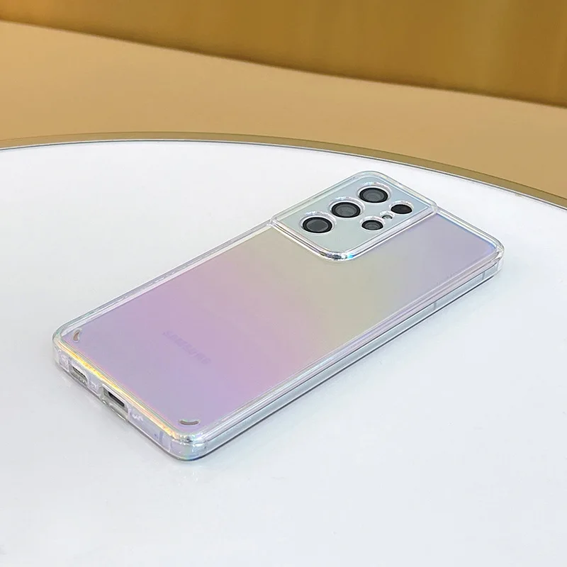 for Samsung Galaxy S25 S24 S23 S22 S21 S20 FE Ultra Plus A54 A34 Case Gradual Color Plating Clear Shockproof Soft Bumper Shell