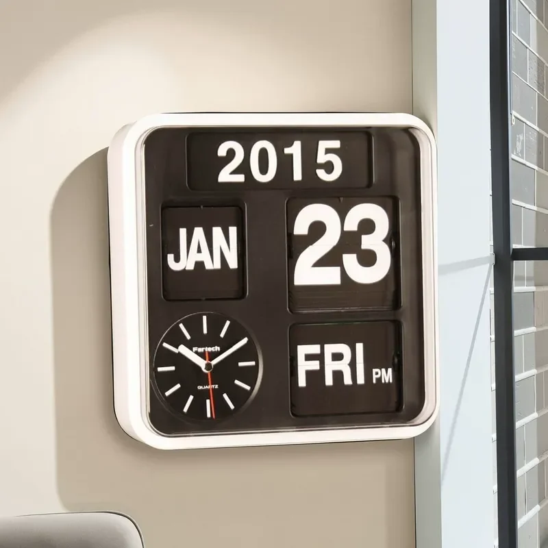 24cm Square Perpetual Calendar Automatic Page Turning Clock Simple Fashionable Living Room Wall Clock