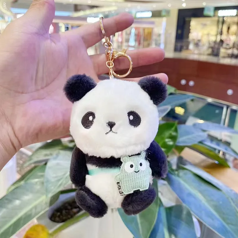 DIY nueva moda pequeño llavero de coche fresco interesante colgante de dinosaurio de peluche de dibujos animados encantador llavero de Panda Kawaii