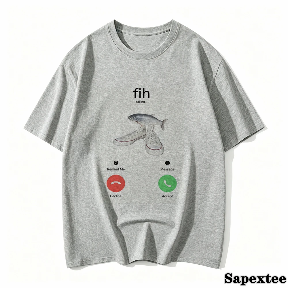 Fih Meme Fish Calling Shirt Misspelled Fih Is Calling Women Crew Neck Pure Short Sleeve Tee Harajuku Sleeve Aesthetic Clothes