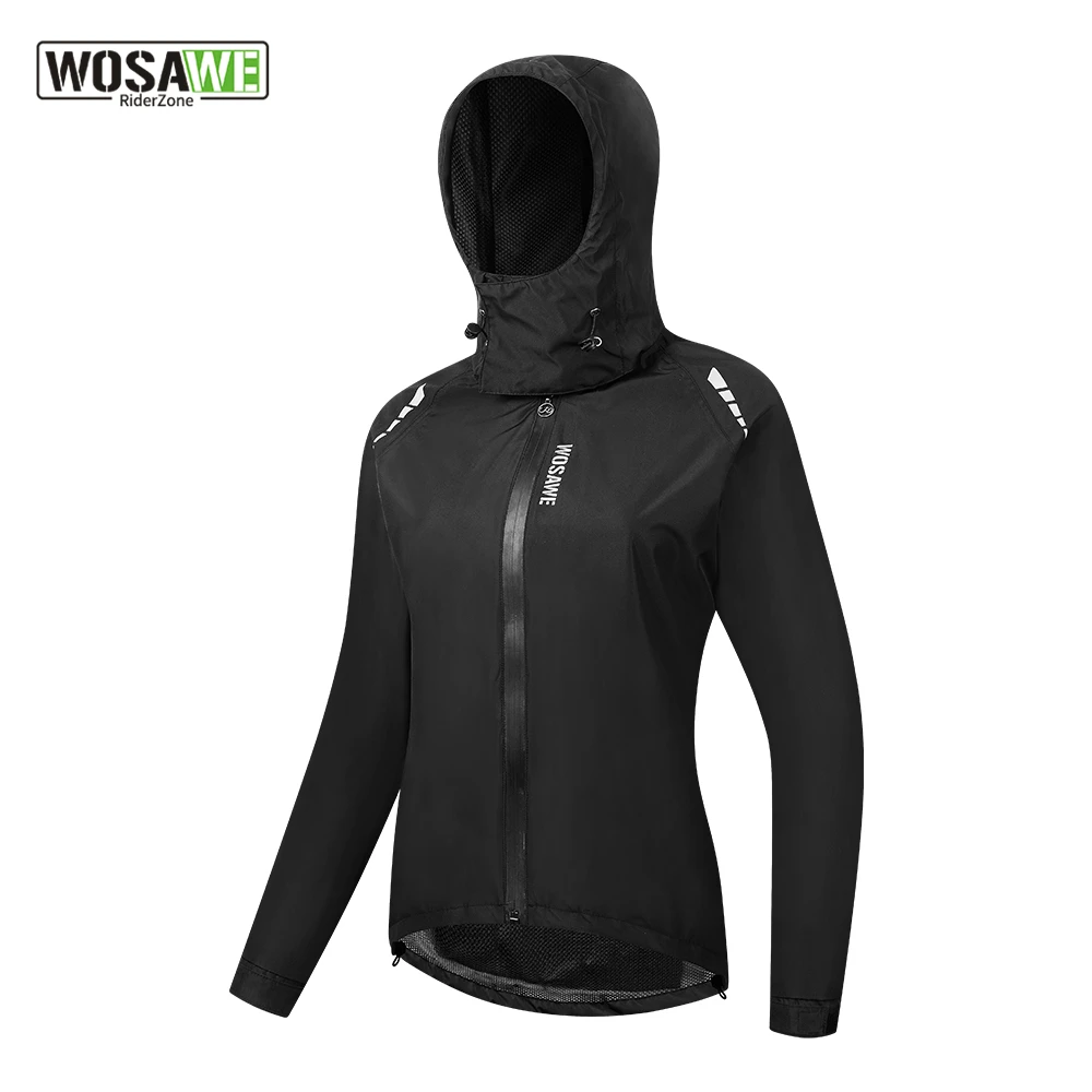 WOSAWE Damen-Regenmantel, wasserdichte Fahrradjacken mit Kapuze, reflektierende MTB-Fahrrad-Regenjacke, winddichter Mantel