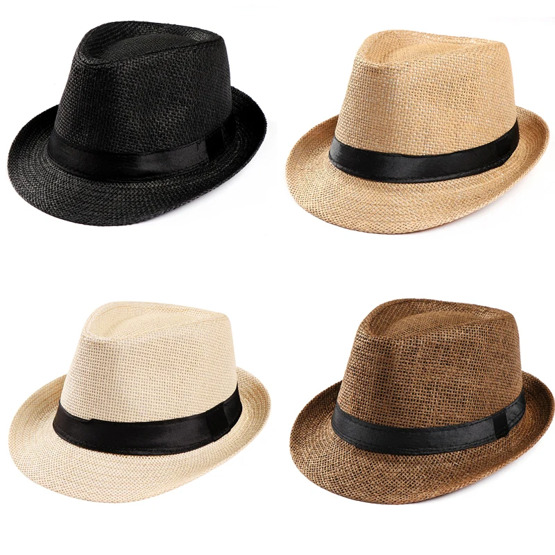 Unisex-Hut für Herren und Damen, Fedora, Trilby, breite Krempe, Strohkappe, Strand, Sonne, Gentleman, Sommer, Strand-Sonnenhut