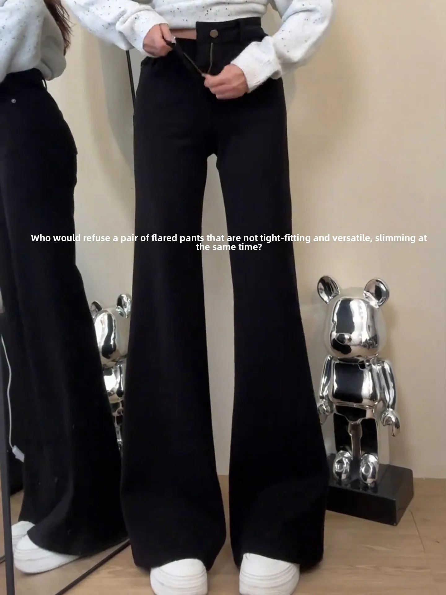 Black Slimming Elastic Bell Bottom Jeans Women's Autumn Winter New Style plus Size Pear Shape Body High Waist Casual Jeans