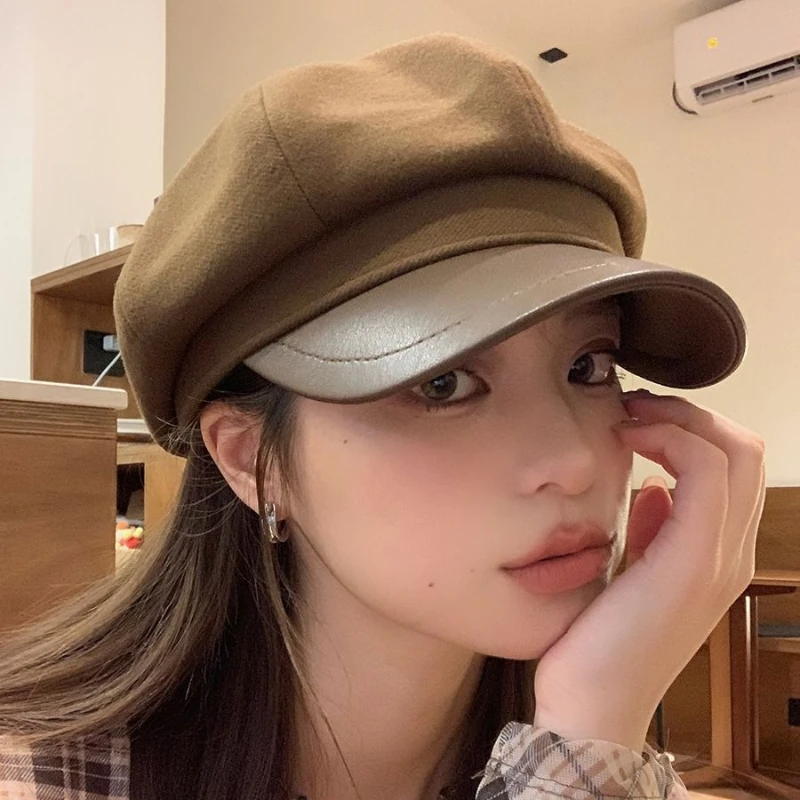 

Korean Versatile Beret Female Autumn and Winter Small Face Octagonal Cap Casual Retro England Wind Newsboy Cap Painter Hat