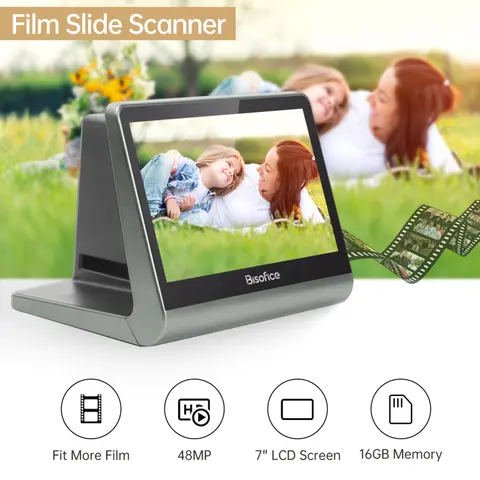 Bisofice Film Slide Scanner for 135 Film/126KPK /110 Film/Super8/ Monochrome/Slide to Digital JPEG Photos Built-in 16GB Memory