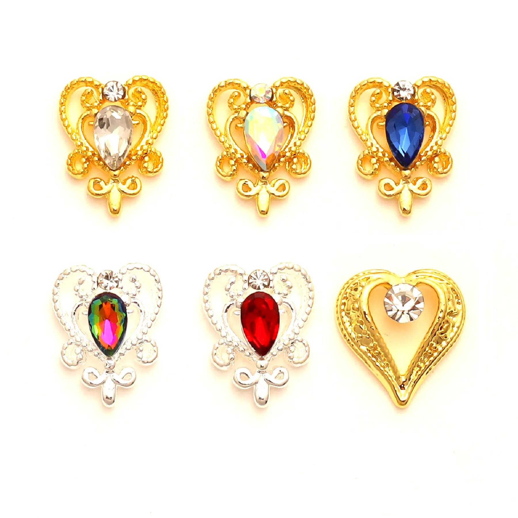 10 Pcs 3D Heart-shaped Metal Nail Art Jewelry Rhinestone Gem Nail Charm DIY Heart Design Alloy manicure accessories supplied