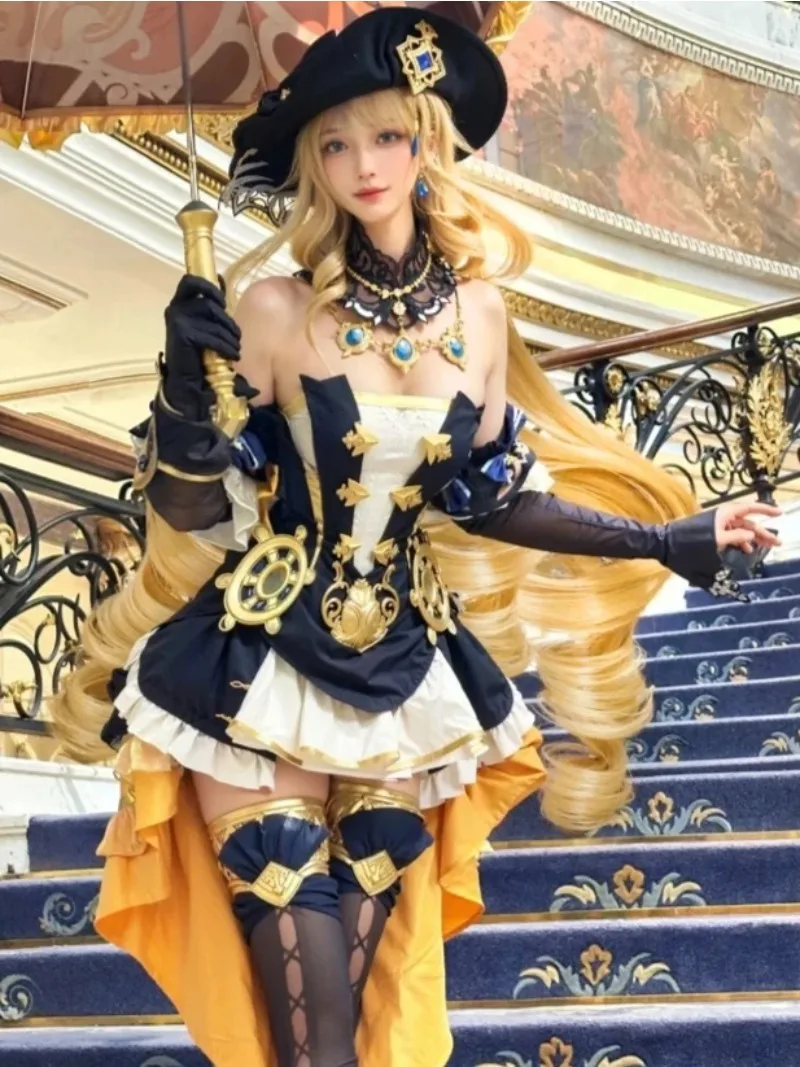IN VOORRAAD Navia Cosplay Kostuum Spel Genshin Impact Vrouwen Navia Cosplay Outfits Halloween Kostuum Metalen Accessoires Middeleeuws - afbeelding 2