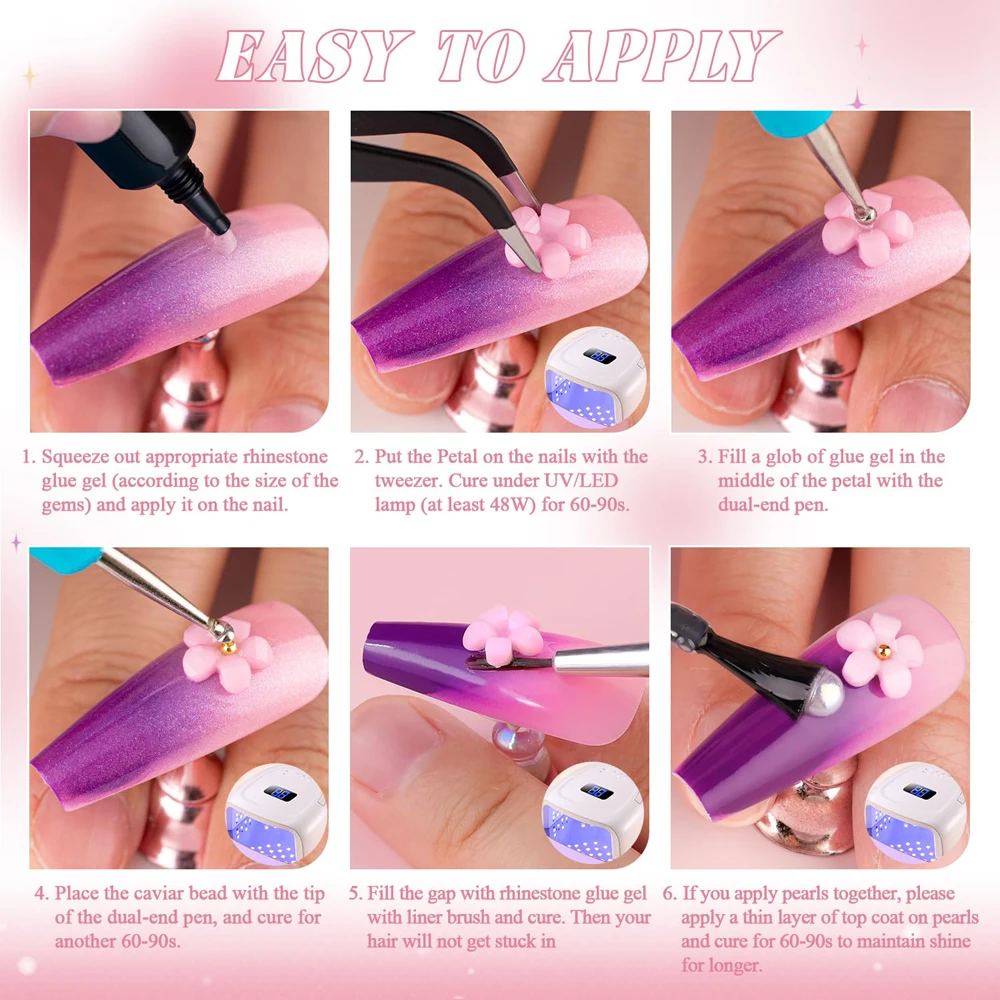 12 شبكة/صندوق 3/6/9 مللي متر زهرة الأكريليك مسمار السحر مختلط حجم الذهب الفضة الخرز الأبيض اللؤلؤ مسمار الفن زينة ملونة مسمار ديكور