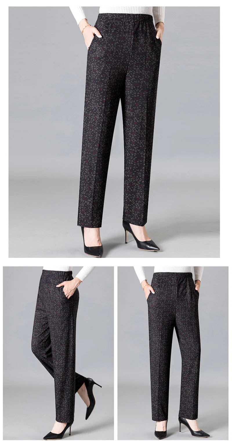 Extra Large Size 9XL Middle-aged Women Pants New Autumn Elastic High Waist Casual Trousers Winter Velvet Female Straight Pants
