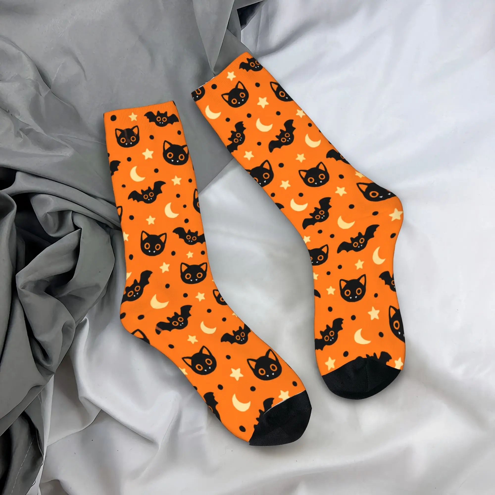 Men Socks Halloween Bat Moon Seamless  Stockings Anti Skid Soft Breathable Socks Autumn Casual Printed Running Sports Socks