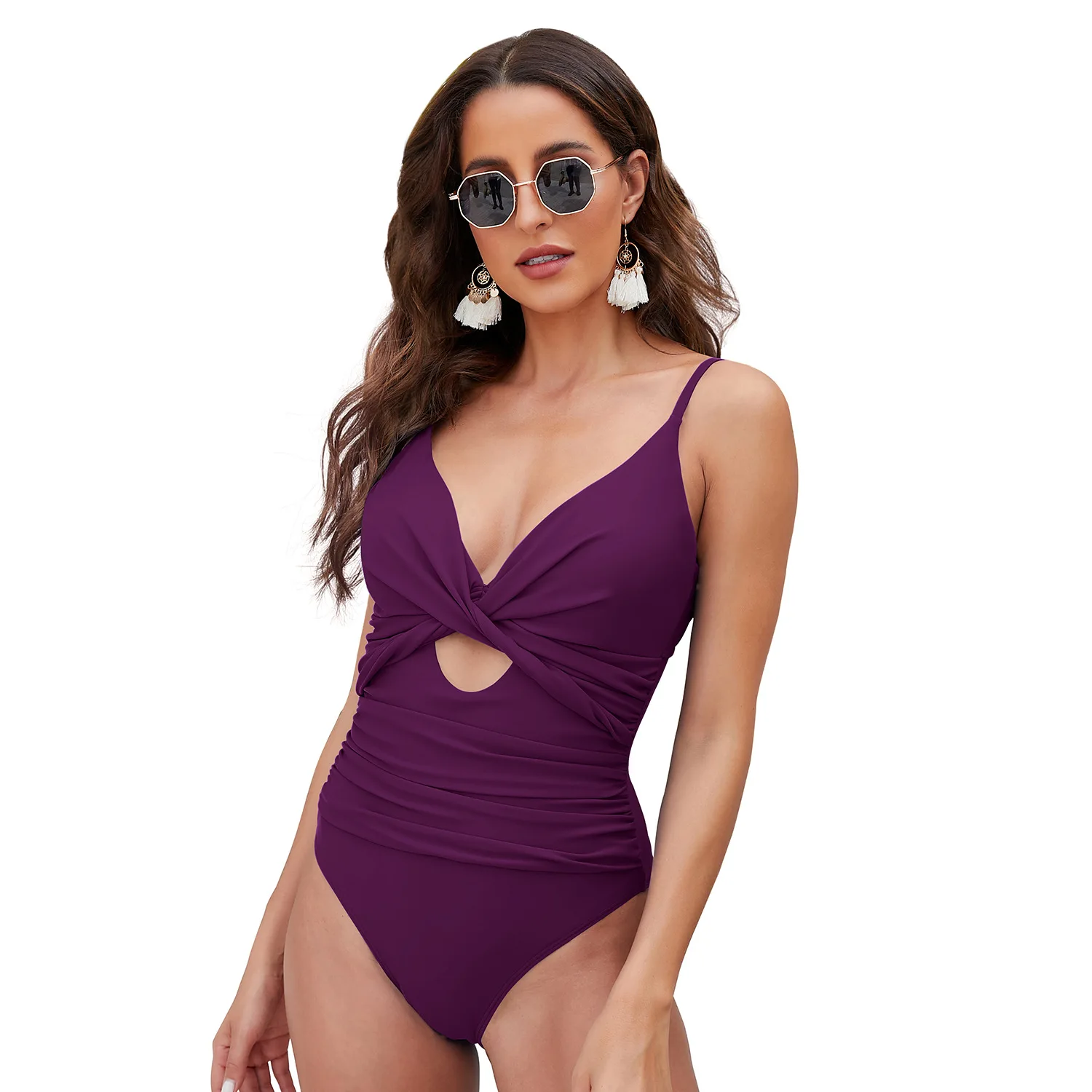 Spot 2025 ใหม่ One-piece Hollowed-out Belly Deep V ชุดว่ายน้ําผู้หญิงชุดว่ายน้ําหลังที่สวยงาม