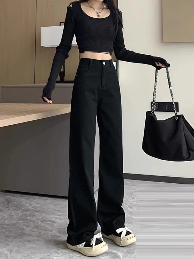 

plus Size American Wide Leg Denim Jeans Women's Loose High Waist Slimming Drapey Straight Floor-Length Pants Casual Wear