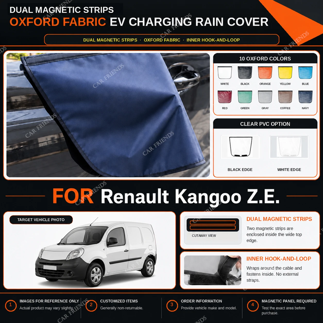 For Renault Kangoo Z.E. Renault Kangoo Z.E. Oxford Fabric EV Charging Port Rain Cover with Dual Magnetic Strips Water-Repellent