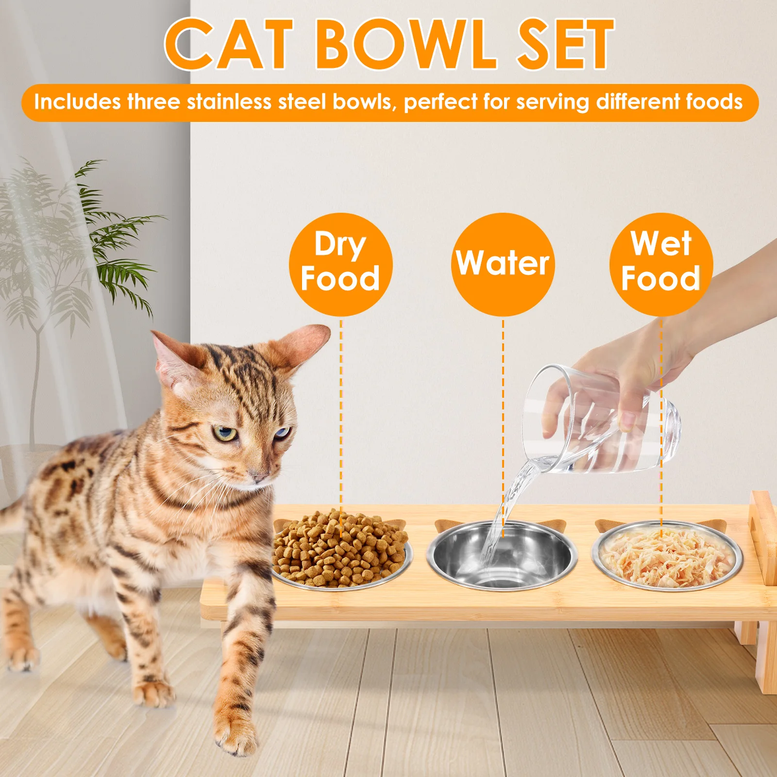 OLLVIA Elevated Cat Bowls With Shelf - Adjustable Height Raised Food & Water Bowls With 15° Tilt