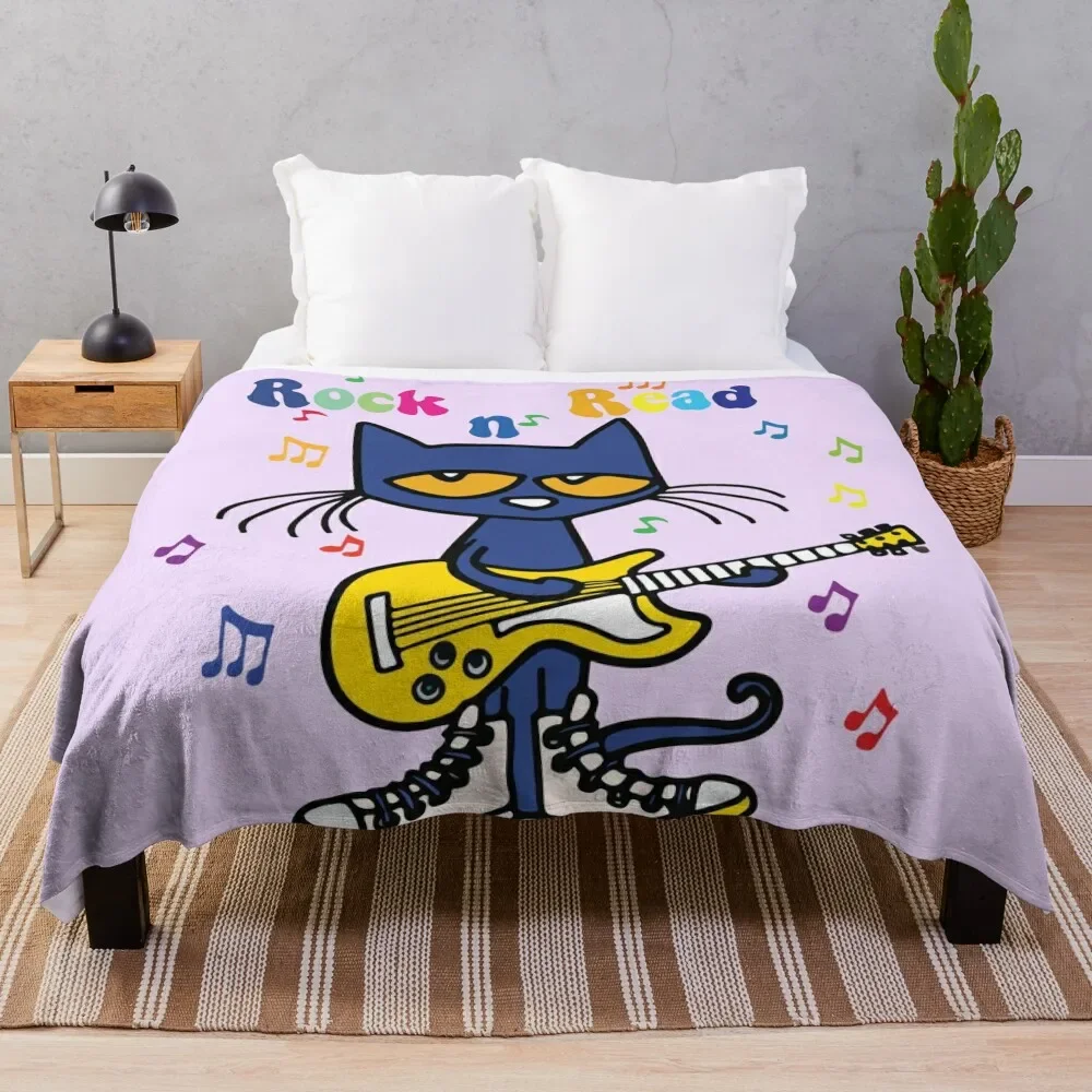 

Rock and Read Pete the Cat with his yellow Guitar and white Shoes Throw Blanket Baby Luxury St Blankets