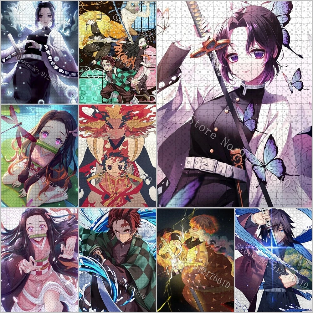 300/500/1000 Pieces Jigsaw Puzzle Demon Slayer Kimetsu No Yaiba Adult Toys Paper Puzzles Kids Decompress Educational Game Gifts