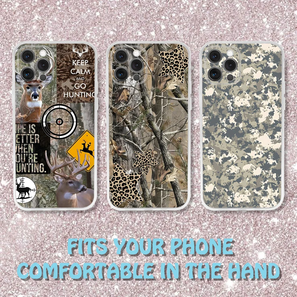 

Deer Hunting Camo Phone Case For iPhone 16,15,14,13,12,11 Pro,Max,Plus,X,XS,XR,SE,Mini Transparent Silicone Soft