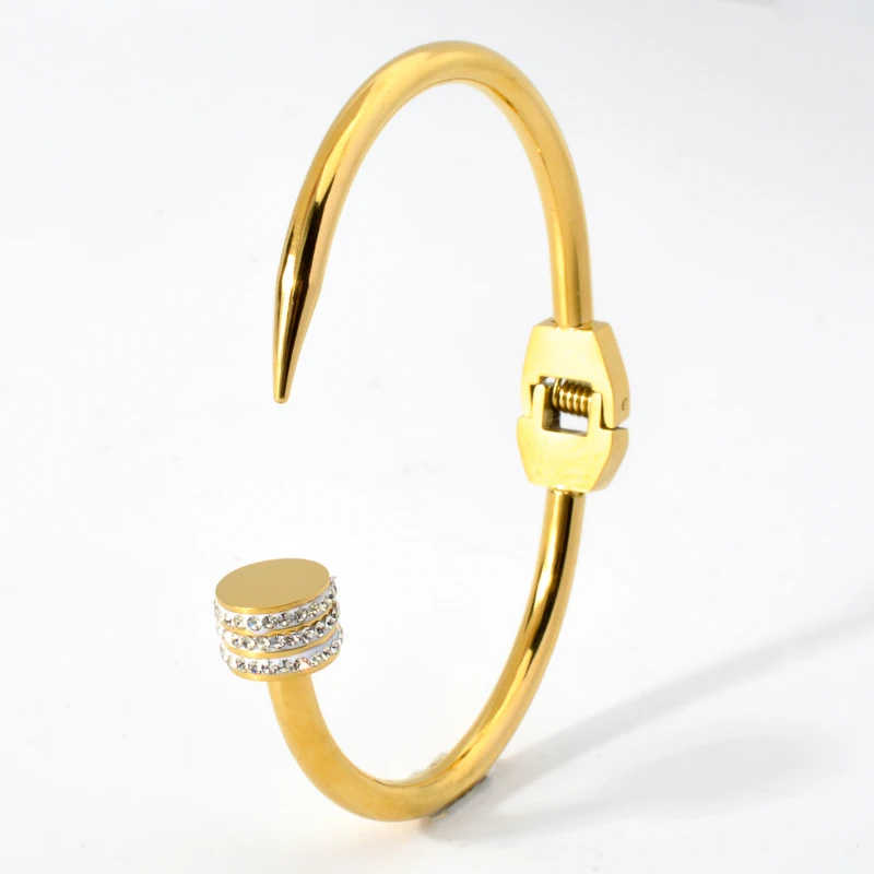 أساور من الفولاذ المقاوم للصدأ للنساء ، إسورة رأس أظافر فريدة من نوعها ، لون ذهبي ناعم ، مجوهرات يدوية ، بيان الموضة