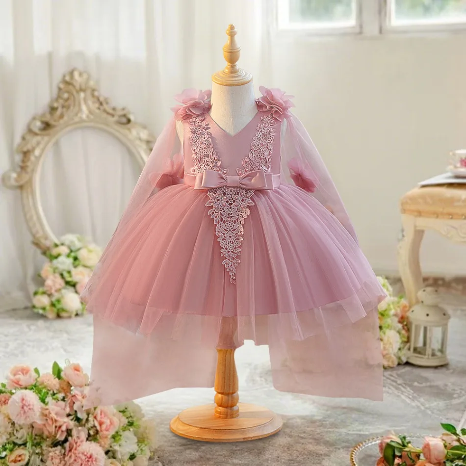 

Toddler Flower Bridesmaids Party Baby Girls Dresses Tulle 1st Birthday Baptism Princess Dress Girl Christening Prom Gown ASQ03