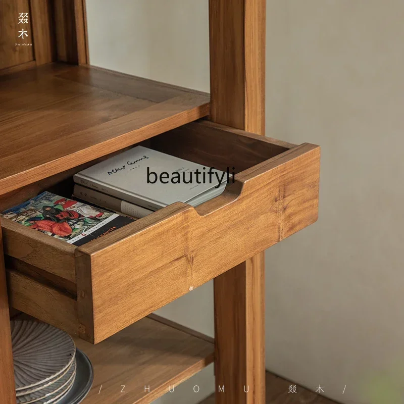 YH \ Nordic retro wine cabinet, antique bookcase, all solid wood glass storage, display cabinet