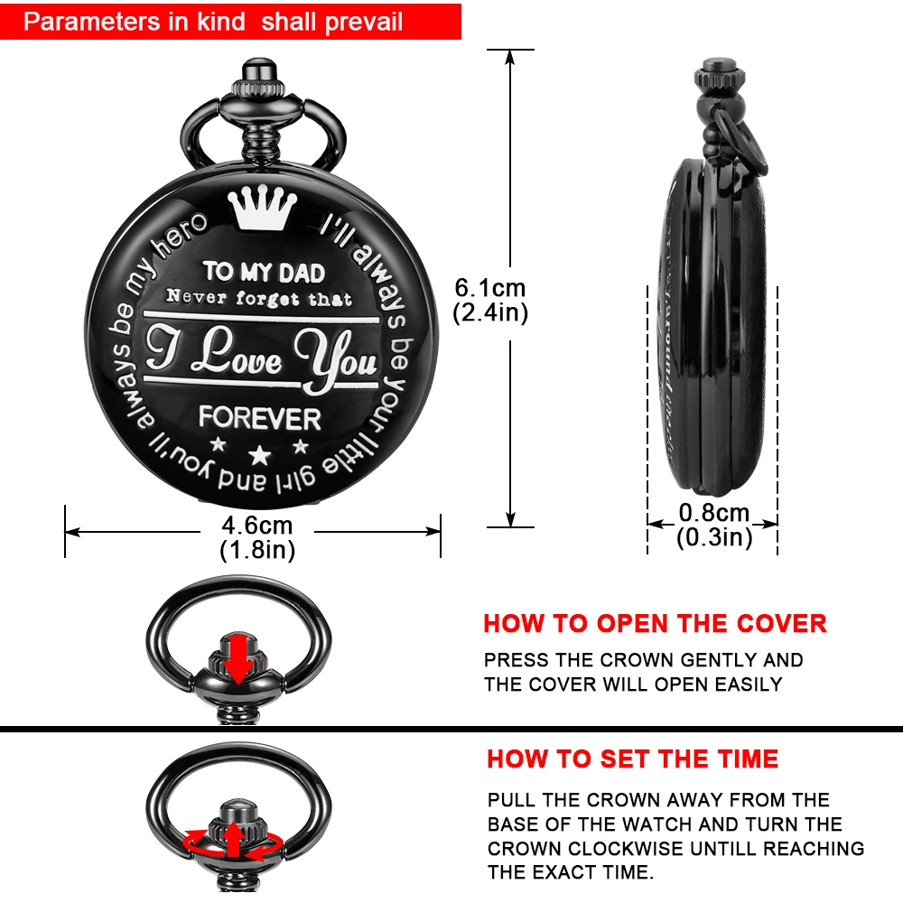 To My Dad جيب كوارتز فريد من نوعه لساعة Dad Fob وقلادة وسلسلة قلادة عتيقة لعيد الأب وعيد الميلاد وعيد الشكر