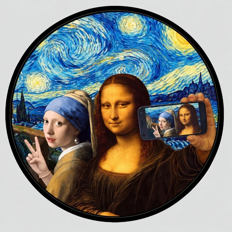 20x20cm Creative Retro Art Painting Round Stickers, Funny Modified Art Decals, Multi-scene DIY Decorative Ornament Stickers