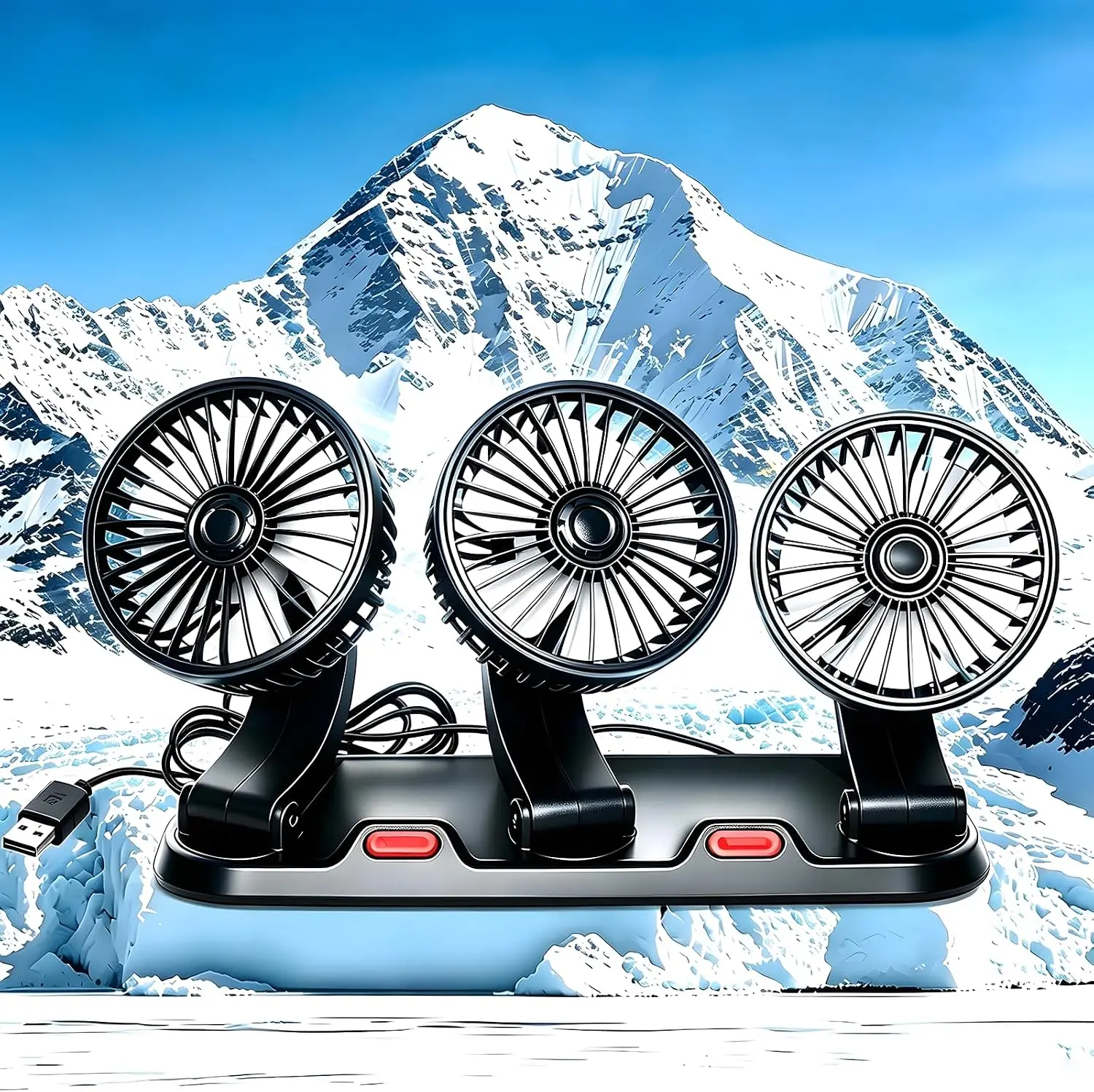 2026 New Upgrade Triple Head 5V Car Fan For SUV Truck Car RV With No AC,Adjustable Car Cool Fan, Triple Head Design, 2-speed Adj