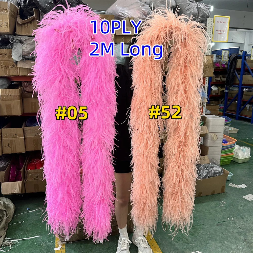 10PLY Ostrich Feathers Boa Plumes Shawl for Crafts Wedding Dress Party Carnival Stage Costume Clothes Fluffy Sewing Decoration