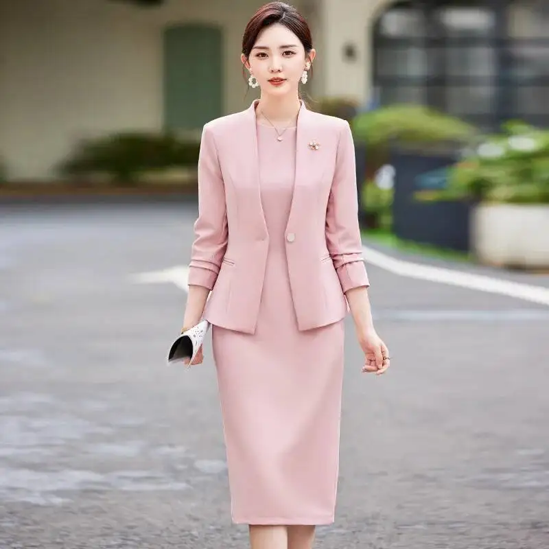 

Plus Size Formal Autumn Winter Women Business Suits with Blazers and Dress Office Work Wear Professional Ladies Career Interview