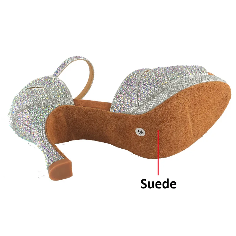 Wedopus Ladies Sparkling Glitter Customized Heel Ballroom Dance Shoes Silver Latin Dancing Sandals 9CM with Platform