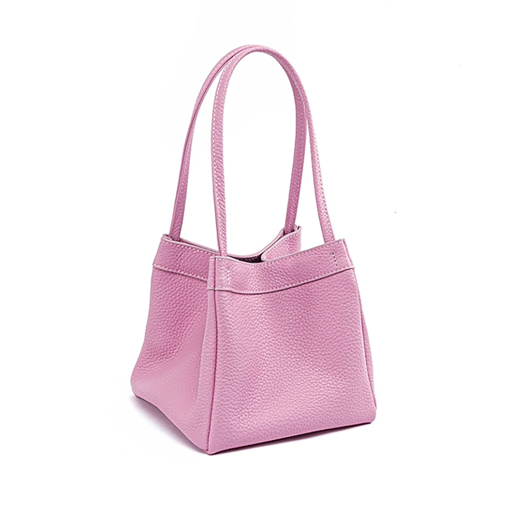 Borsa a tracolla da donna in vera pelle colore moda femminile borsa a secchiello quadrata solido Versatile manico superiore borsa Tote in pelle