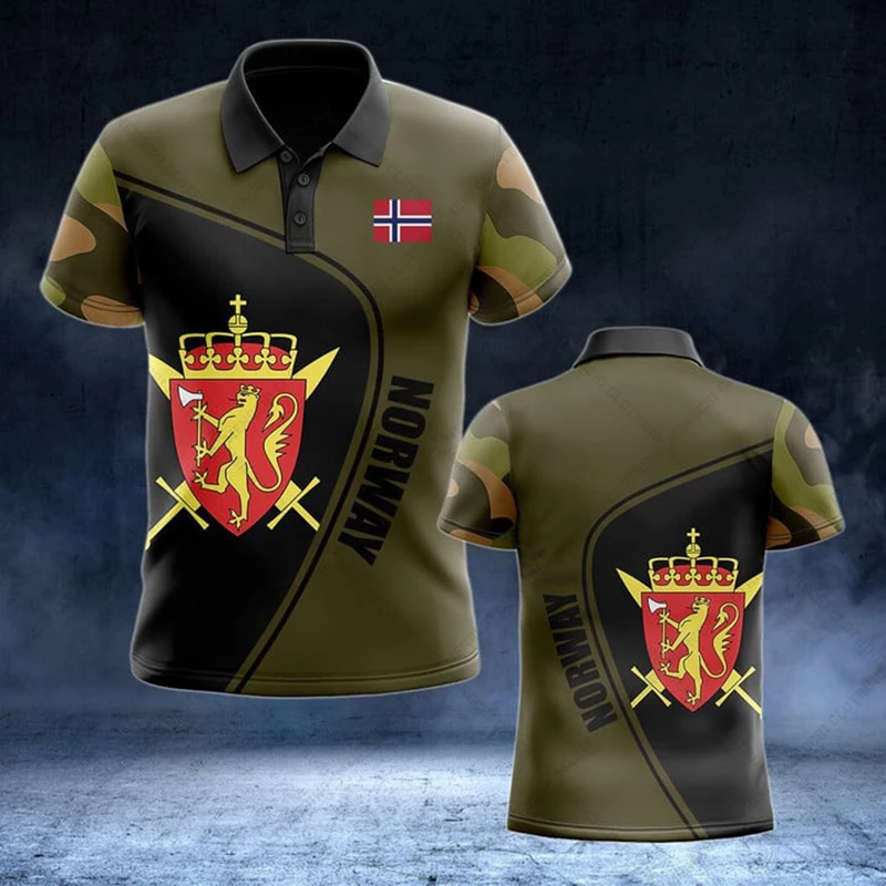 Custom Name Norway Shield Graphic Camouflage Polo Shirt Summer Casual Unisex Pullover Loose Cool Jersey Short Sleeve Tops