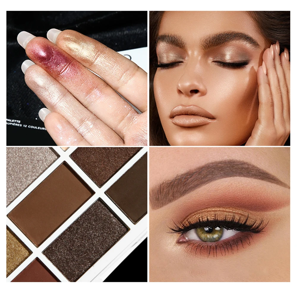 12-farbige Lidschattenpalette, kaffeebraune und nackte Metalltöne, mattierter Glitzer und Metallic-Finish, rauchiges Make-up, Party und Bühne