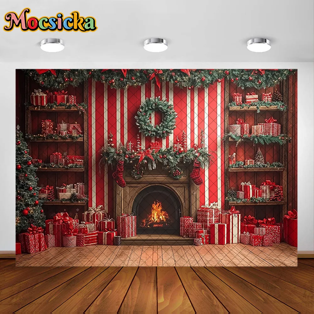 Mocsicka التصوير خلفية هدية الكريسماس الموقد غرفة الديكور الأسرة عيد الميلاد عطلة صورة الخلفيات للصور