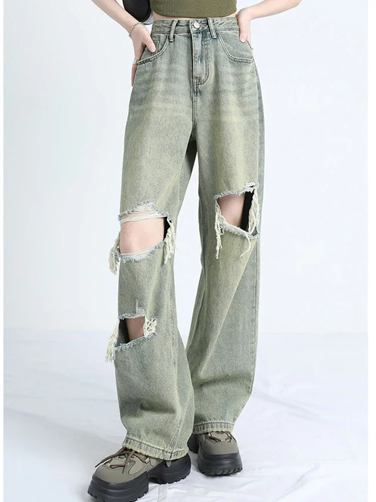 อเมริกันY2kกางเกงยีนส์ผู้หญิงStreetwearหลวมสูงเอวกางเกงยีนส์วินเทจกางเกงสบายๆHarajuku Gothic Ladyกางเกงขากว้าง