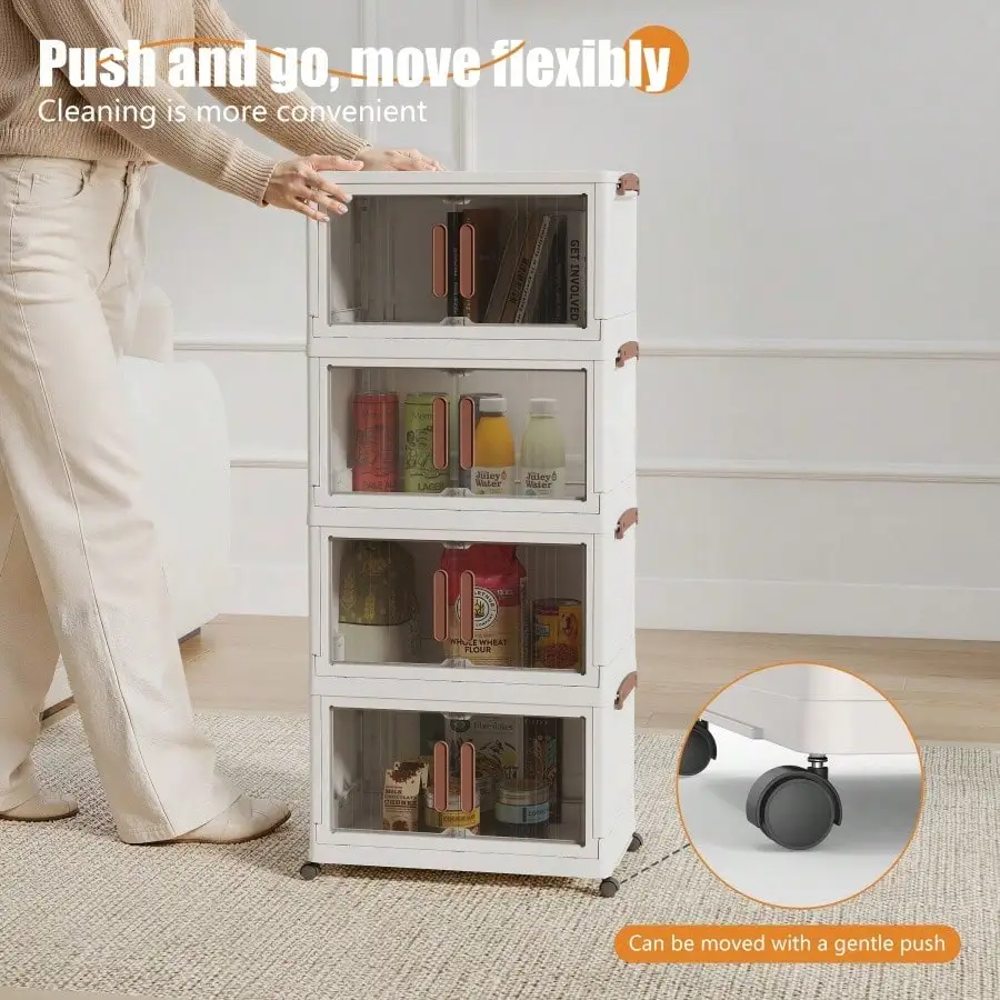 3/4/5‑Tier Stackable Wheeled Foldable Plastic Storage Box, 2‑3 Cubic Feet Capacity 27‑Inch Height, Durable Modern Multi‑Functional Organizer for Home & Office, Works as Wardrobe Storage or Trash Can, Space‑Saving for Living Room, Bedroom & Workspace
